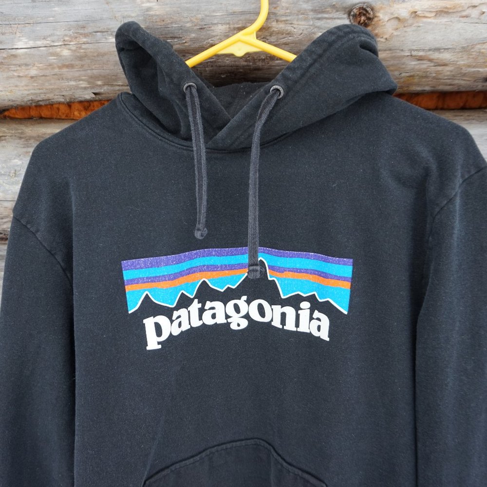 Patagonia Black Hoodie with Multicolor Logo
